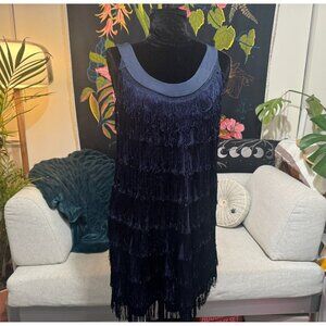 H&M, The Look: 1920's Flapper, Fringe Mini Cocktail Dress, Blue, Large